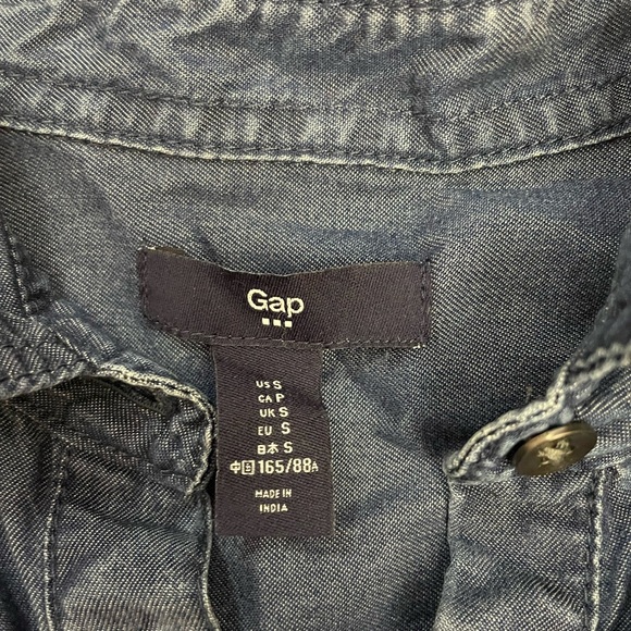 Gap Blue Denim Chambray Long Sleeve Above Knee High-Low Shirt Dress Size Small - Picture 13 of 16